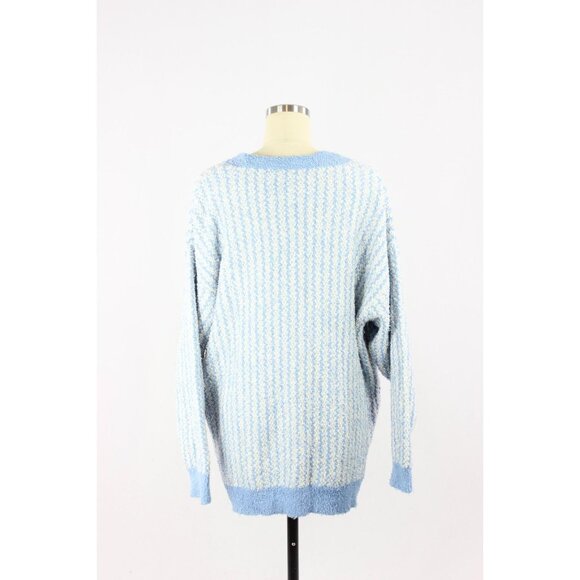 ZARA Blue White Cotton Blend Fuzzy Knit Oversized Cardigan Sweater, Size XS-S - Picture 3 of 15